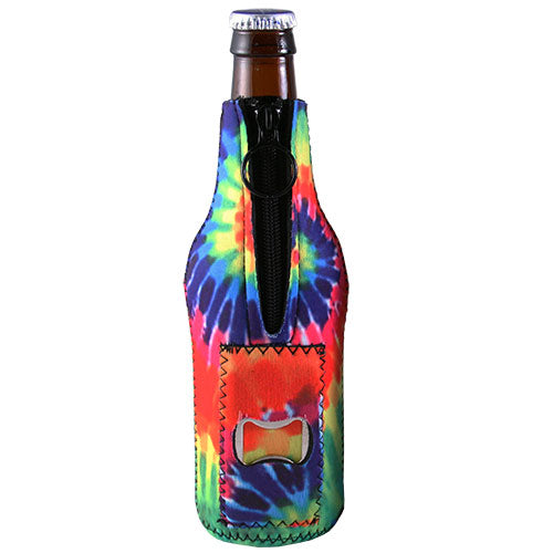 Neoprene Bottle Cooler w/ Bottle Opener - Tie Dye