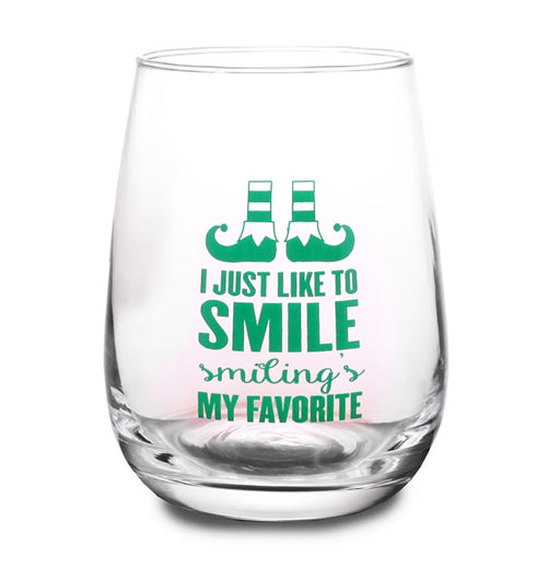 Elf - I Just Like to Smile Stemless Wine Glass