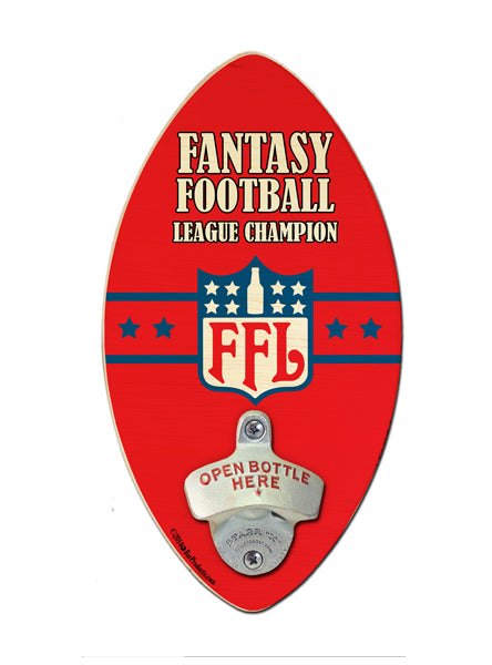 Fantasy Football League Champion Football Shaped Wall Bottle Opener