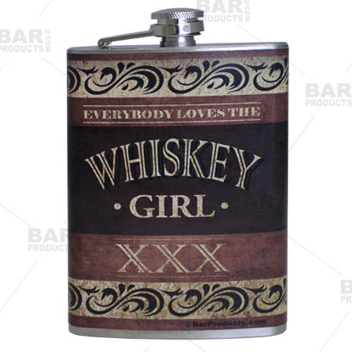 Stainless Steel Hip Flask -Whiskey Girl Design - 8 Ounce