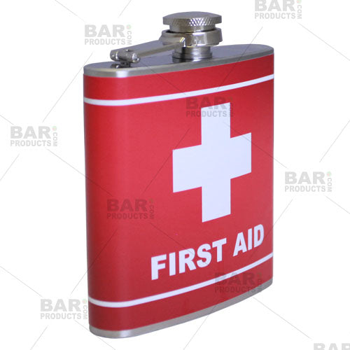 Stainless Steel Hip Flask - First Aid Design - 6 ounce Side View