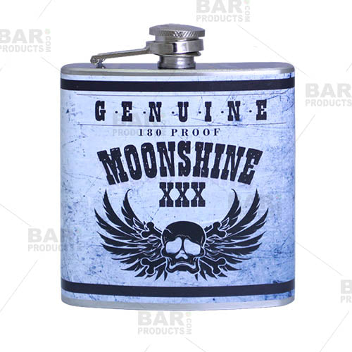 Stainless Steel Hip Flask - Moonshine Design - 6 ounce