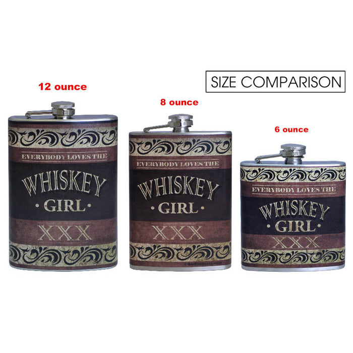 Stainless Steel Hip Flask -Whiskey Girl Design - Size Comparison