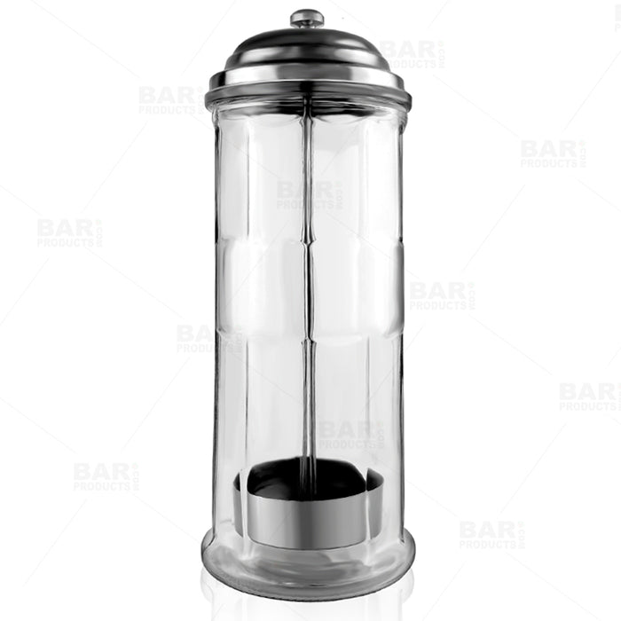 Straw Dispenser with Stainless Steel Lid | Glass Straw Holder for Counter  with Lid | Drinking Straw Dispensers | Straw Container | Holds Straws up to