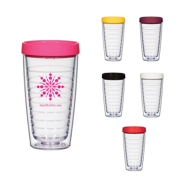 16 Oz Clear Double Wall Insulated as Plastic Tumbler with Lid and