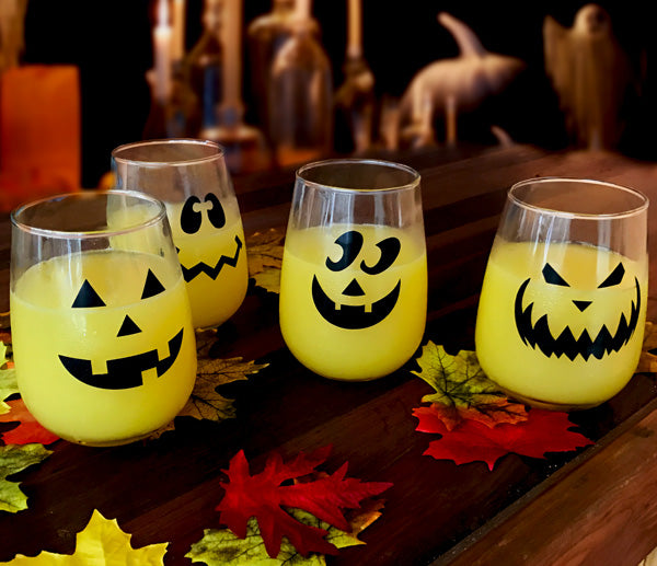 Halloween Jack O'Lantern Stemless Wine Glasses — Bar Products