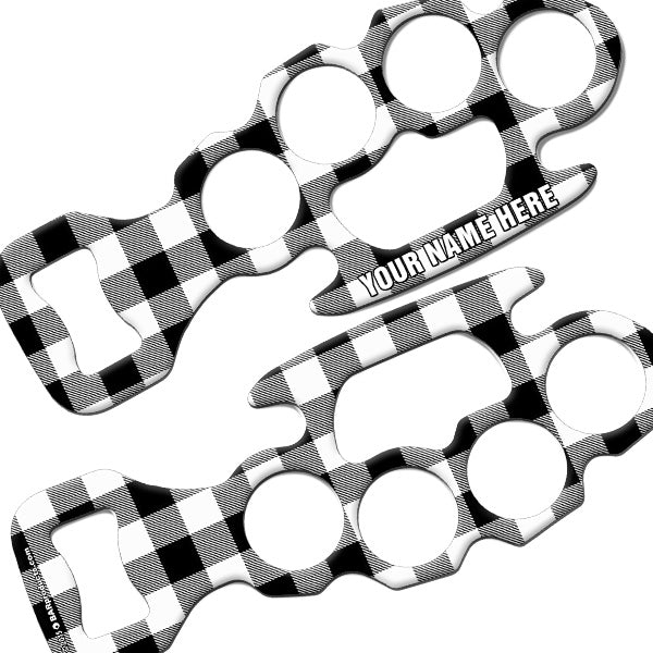 ADD YOUR NAME Knuckle Buster Bottle Opener - White Hipster Plaid