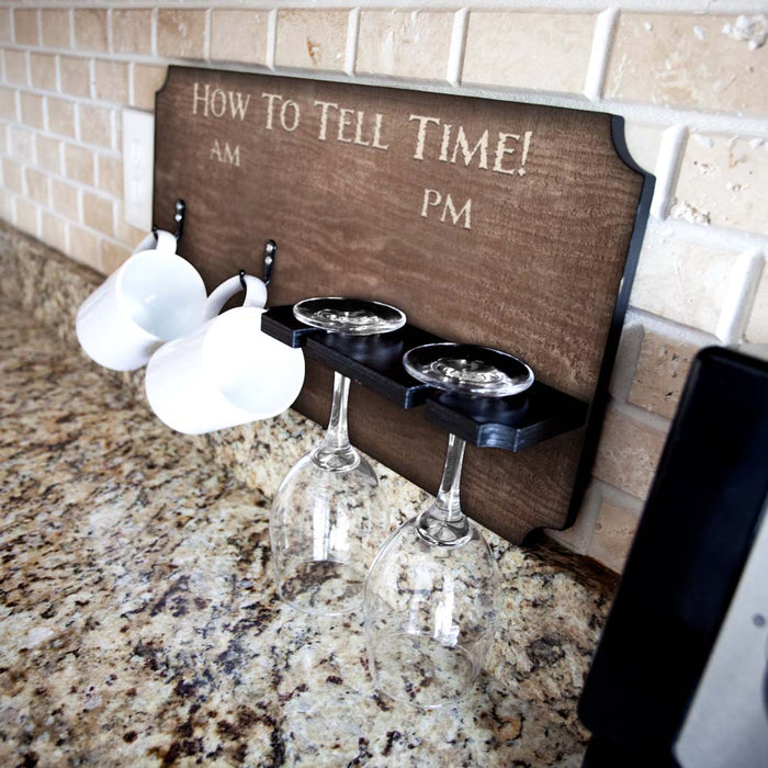 "How To Tell Time" Coffee Tea Wine Cup Holder - Rustic Black