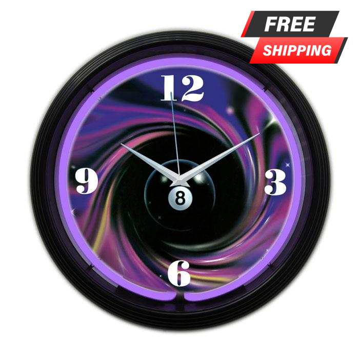Neon Clock - Eight Ball Swirl - 15" Diameter