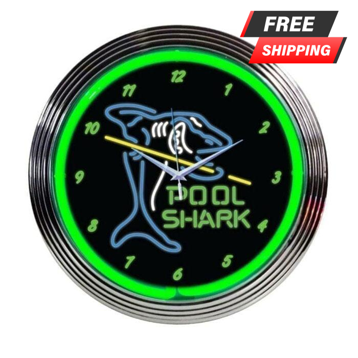 Neon Clock - Pool Shark - 15" Diameter