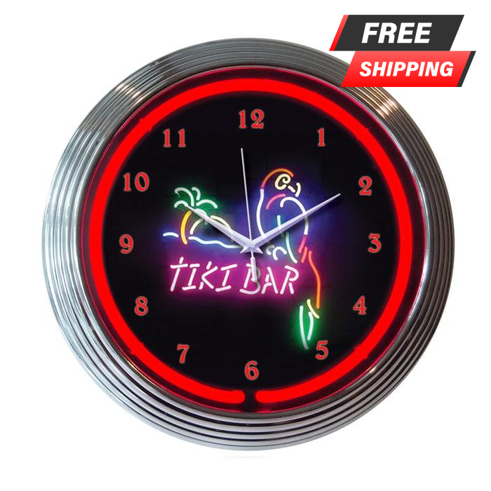 Neon Clock - Tiki Bar - 15" Diameter