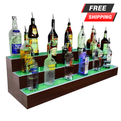 BarConic® LED Liquor Bottle Display Shelf - 3 Steps - Mahogany - Several Lengths