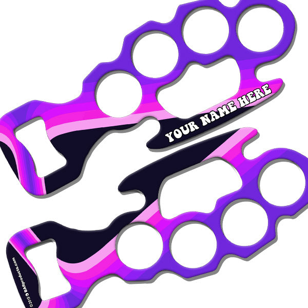 ADD YOUR NAME Knuckle Buster Bottle Opener - Retro Lines Purple