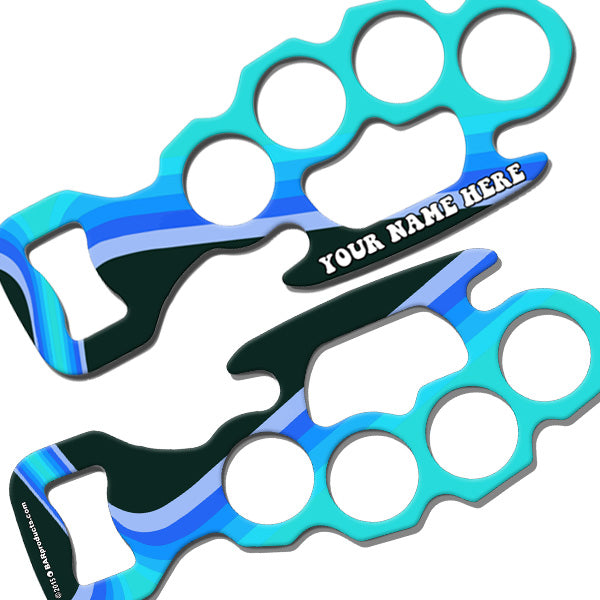 ADD YOUR NAME Knuckle Buster Bottle Opener - Retro Lines Blue