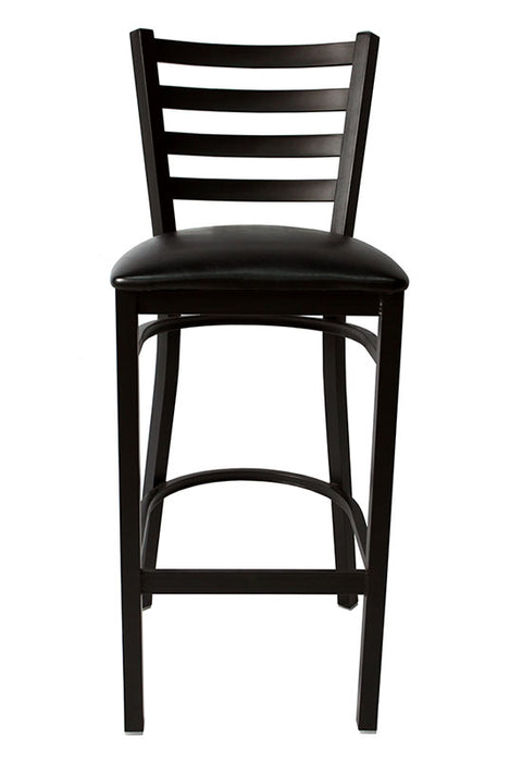 <a href="http://www.barproducts.com/ladder-back-metal-bar-stool-black-vinyl">Ladder Back Metal Bar Stool - Black Vinyl Seat</a>