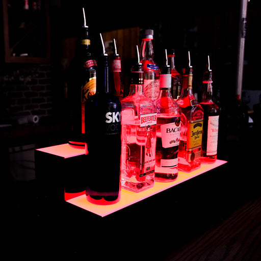 BarConic®  Acrylic Bottle Display Shelf - 2 Tier - Multi Colored Lights - Several Lengths