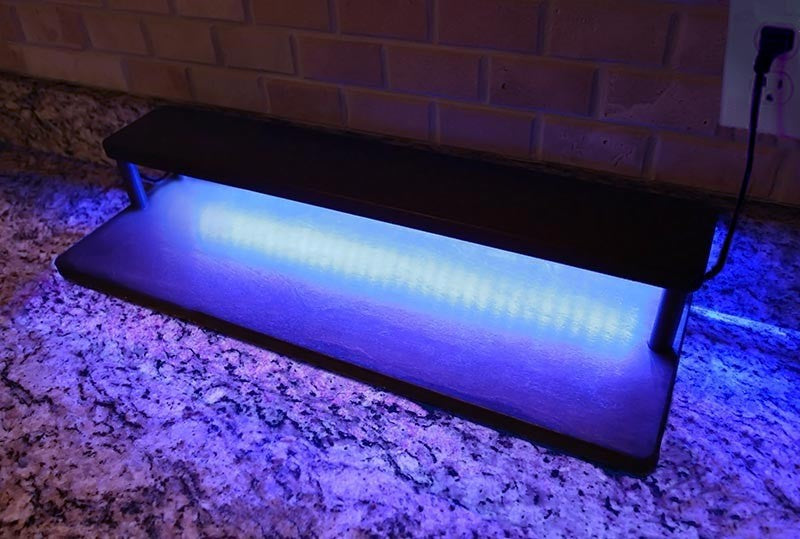 LED Counter Caddies™ - Slate Design Straight Shelf - Liquor/Wine Bottle Display - bright light color glow cyan blue