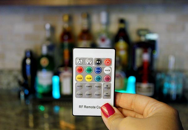 LED Counter Caddies™ - Slate Design Straight Shelf - Liquor/Wine Bottle Display - rf remote control controller