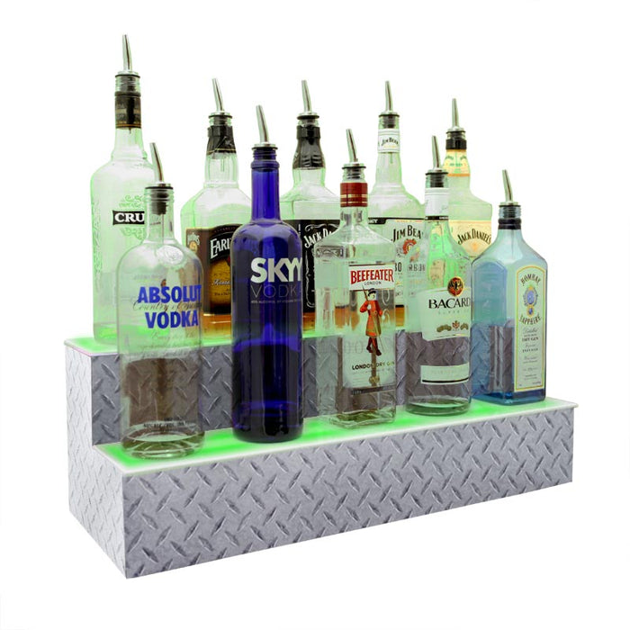 BarConic® LED Liquor Bottle Display Shelf - 2 Steps - Diamond Plate Print - Several Lengths
