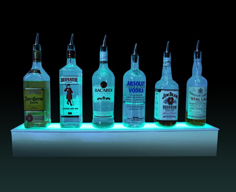 BarConic® LED Liquor Bottle Display Shelf - 1 Step - Polished Mirrored Metal - Several Lengths
