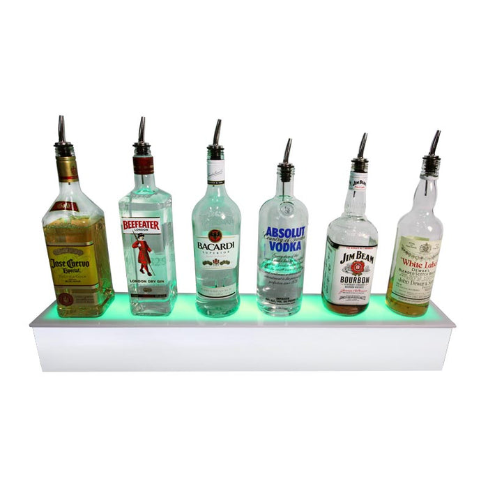 BarConic® LED Liquor Bottle Display Shelf - 1 Step - Polished Mirrored Metal - Several Lengths