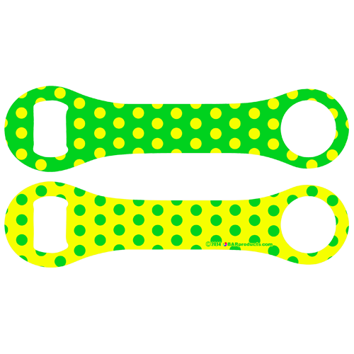 Kolorcoat™ Dog Bone Bottle Opener - Green and Yellow Polka Dots