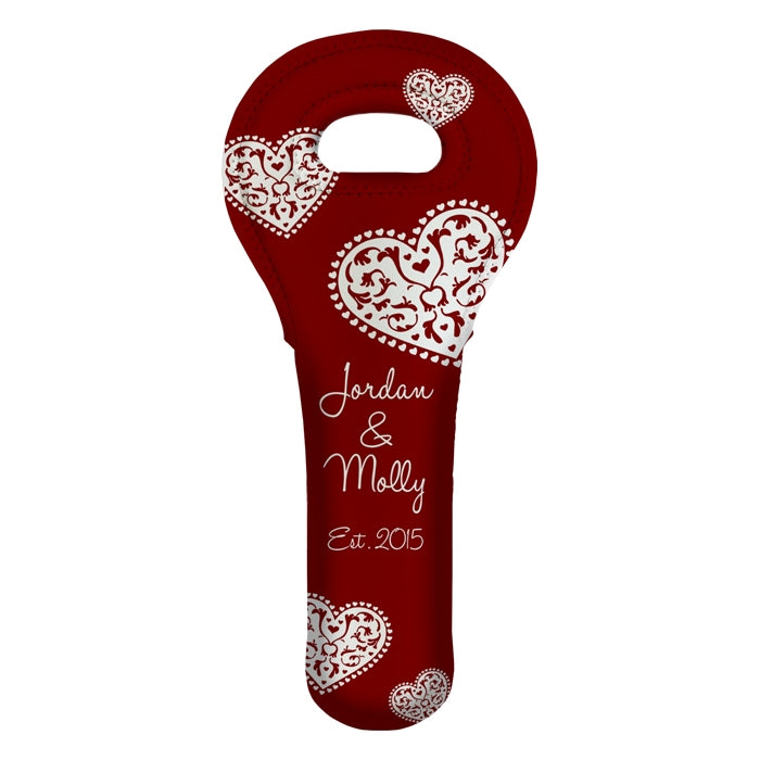 ADD YOUR NAME Wine Totes - Heart Pattern - Several Color Options