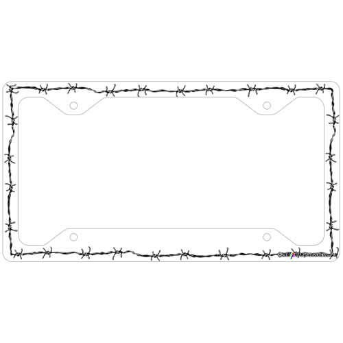 License Plate Frame - White Barbed Wire