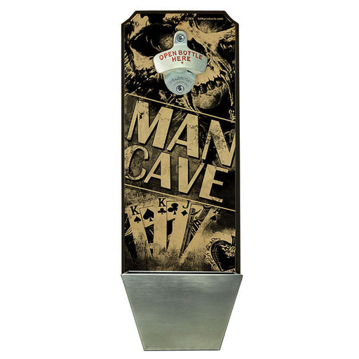 Man Cave – Wall Mounted Wood Plaque Bottle Opener and Cap Catcher