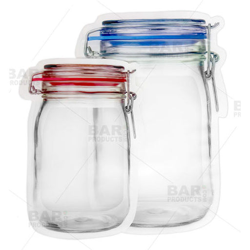 Zipper Cocktail Bags - Mason Jar Design - Compare Sizes