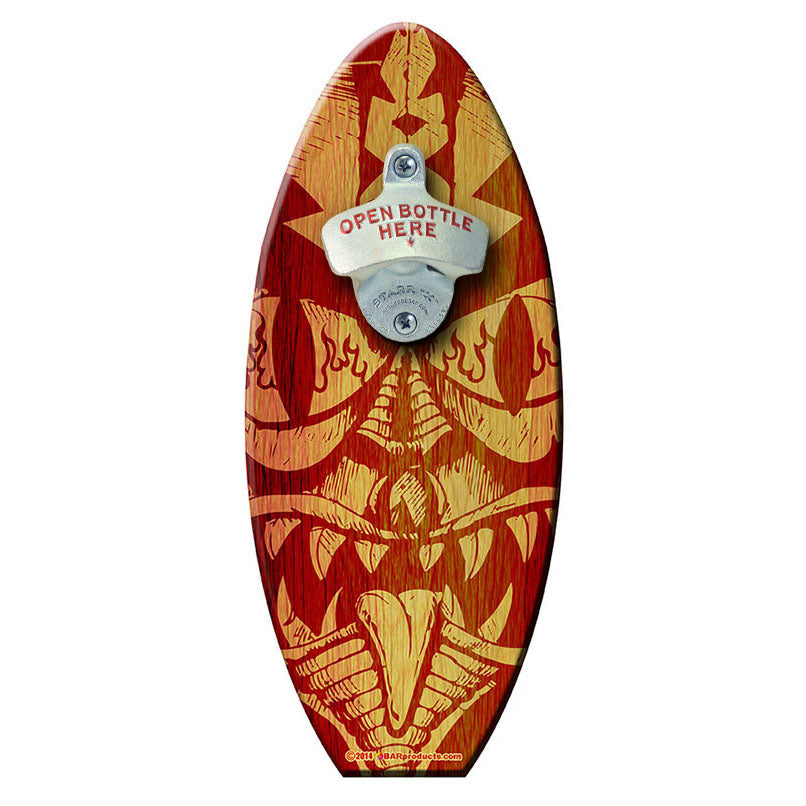 Mean Tiki - Wooden Surfboard Wall Mounted Bottle Opener