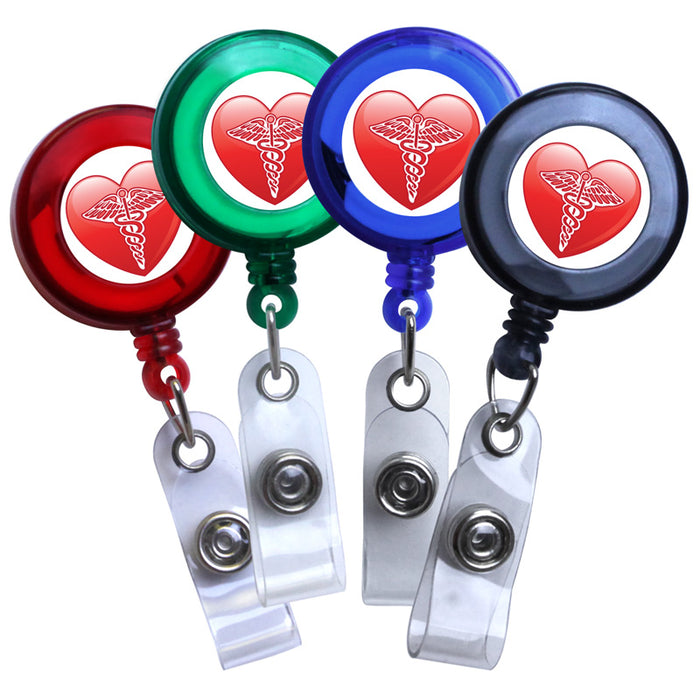 Medical Heart Symbol Translucent Plastic Badge Reel Blue