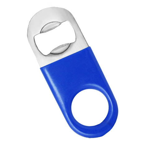 Mini Bottle Opener / Bar Key - Blue Vinyl Rubber Grip