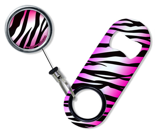 Kolorcoat® Mini Bottle Opener with Retractable Reel - Pink Zebra