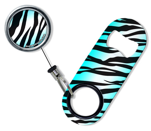 Kolorcoat® Mini Bottle Opener with Retractable Reel - Teal Zebra