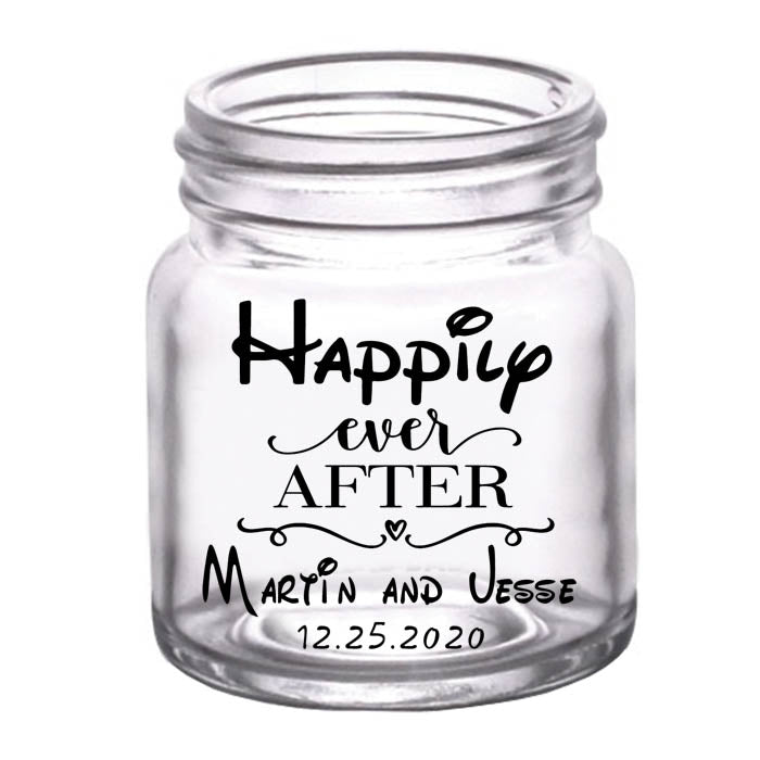Personalized Mini Mason Jar Shot Glass Wedding Favor - Forever