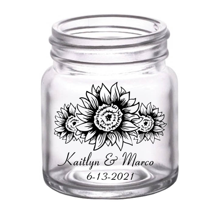 CUSTOMIZABLE - 2oz Clear Mini Mason Jar Shot Glass - Sunflower