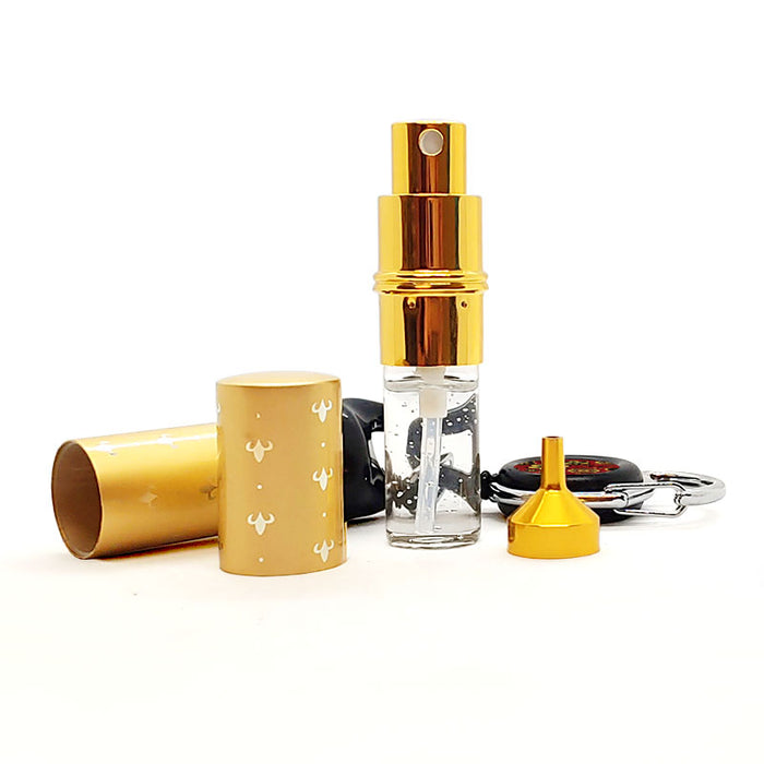 Mister Leash™ - Retractable and Refillable Gold Atomizer for "On the Go" Hand Sanitizer - Golden Feathers