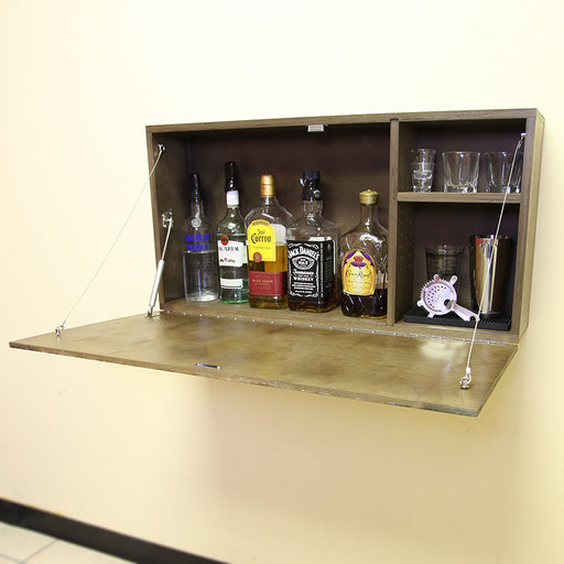 Murphy WalBAR™ - Stained Mounted Open Inside Bottles Glasses Tools