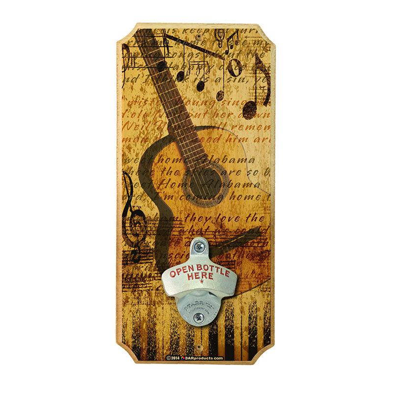 Acoustic Guitar - Wall Mounted Wood Plaque Bottle Opener