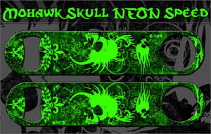Speed Bottle Opener / Bar Key - Mohawk Skulls - Green