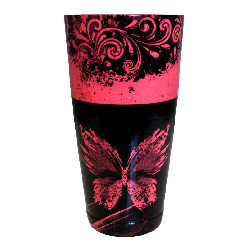 Cocktail Shaker Tin - Printed Designer Series - 28oz weighted - NEON PINK Butterfly