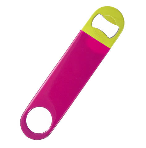 Speed Bottle Opener / Bar Key - Neon Yellow w/ Pink Vinyl Rubber Grip