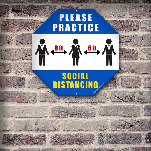 Octagon Metal Kolorcoat™ Sign - Social Distancing