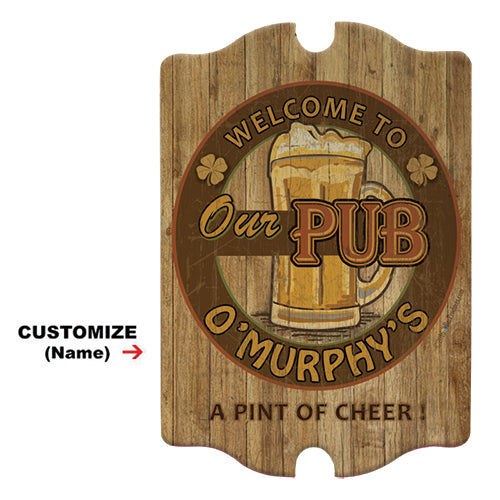 Custom Tavern Shaped Wood Bar Sign - Our Pub