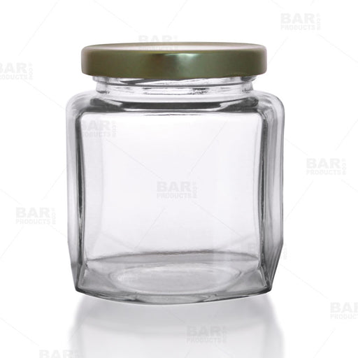 Oval Hexagon Glass Jar w/ Lid - 9 oz