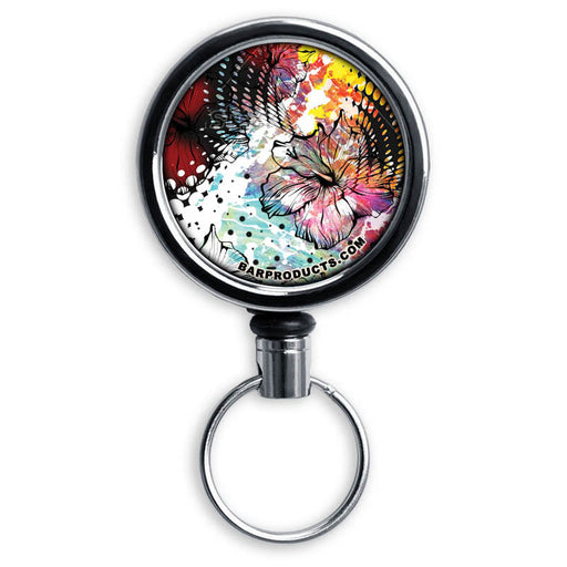 Mirrored Chrome Retractable Reel - Painted Floral