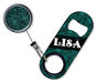 CUSTOMIZABLE Mini Bottle Opener with Retractable Reel - Teal Paisley