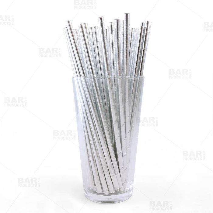 BarConic® Eco-Friendly Paper Straws - Silver Metallic - Pack of 100