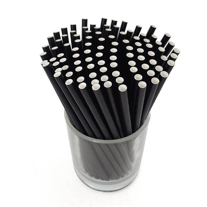 BarConic Paper Straws - Eco Friendly - 5 3/4 Solid Black - 100 Pack